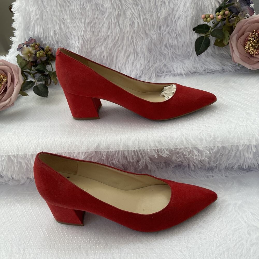Nine West Red Suede Block Heel Pointed Toe Pumps Women’s Size 8M Classic Romanti